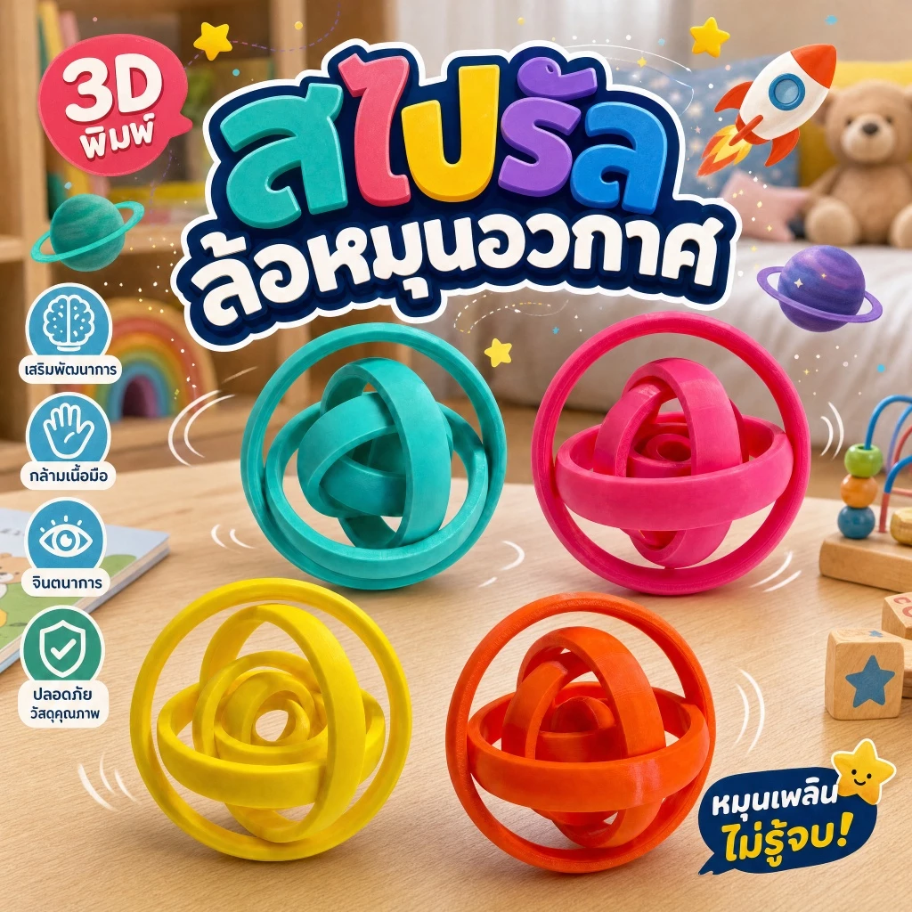 Ring Toyของเล่นคลายเครียด 3D ฟิดเจ็ตทอย ลูกบอลวงแหวน หมุนได้ พับได้ พิมพ์สามมิติ PLA เสริมสมาธิ