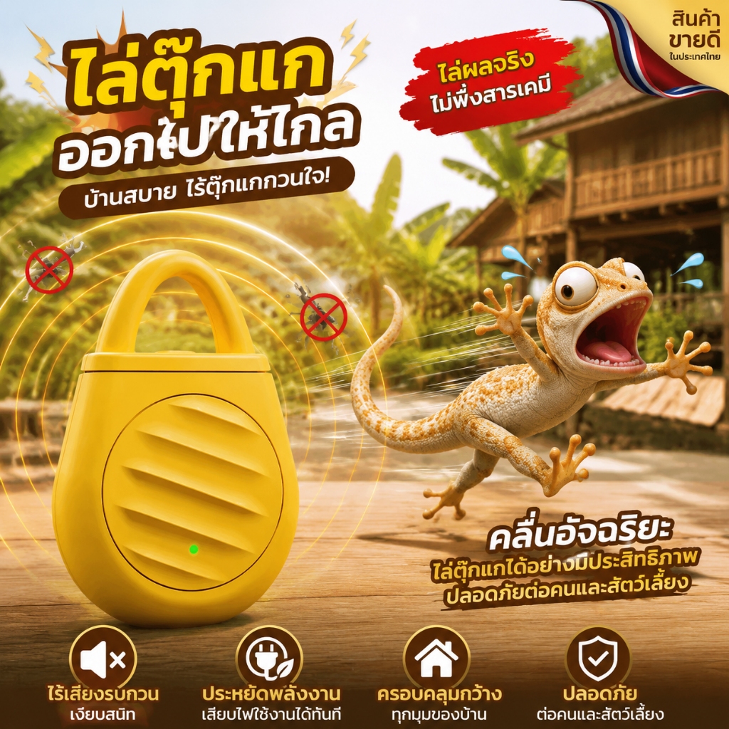 ไล่จิ้งจก กันจิ้งจก ครอบคลุมพื้นที่กว้าง 360° ใช้คลื่นอัลตราโซนิคไล่จิ้งจก ไล่ตุ๊กแก เหมาะสำหรับทุกสถานที่