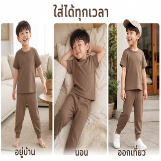 1-10ปี ชุดนอนเด็ก เสื้อแขนสั้นกางเกงขายาว สำหรับเด็กผู้ชายเด็กผู้หญิง ผ้านุ่มใส่สบายไม่ร้อน