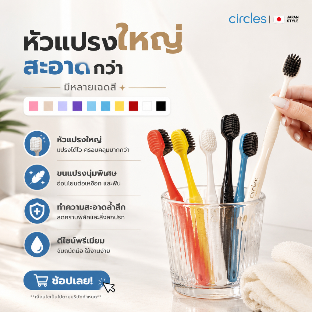 (คุ้มยกเเพ๊ก) หัวแปรงใหญ่ สไตร์ญี่ปุ่น ขนแปรงนุ่มเข้าถึงซอกฟ