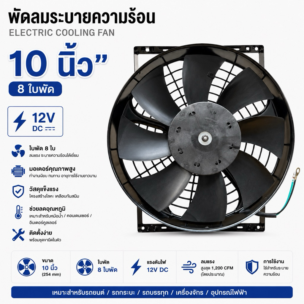พัดลมเป่าควัน พัดลม 12 โวล ขนาด 10 นิ้ว 8 ใบพัด 12V ระบายอากาศ เป่า ตะแกรงเหล็ก แข็งแรง ทน [พัดลม18]