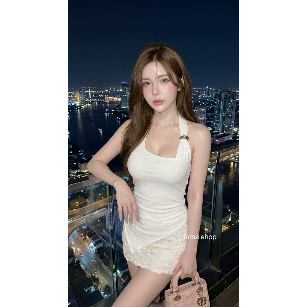 Pz - Set2ชิ้น เสื้อผ้าร่องยืด มีฟองแต่งห่วงทอง รูปที่ 8