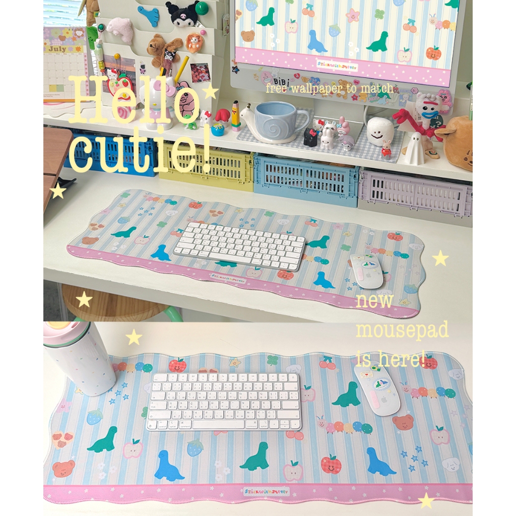 Giant mousepad/Desk mat : Curvy Stripe ที่รองเมาส์ขนาดใหญ่ขอบหยักน่ารักลายทาง 80x30cm | Stickwithme4ev