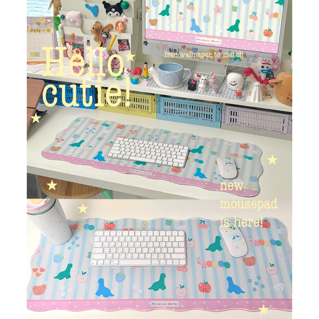 Giant mousepad/Desk mat : Curvy Stripe ที่รองเมาส์ขนาดใหญ่ขอบหยักน่ารักลายทาง 80x30cm | Stickwithme4ev