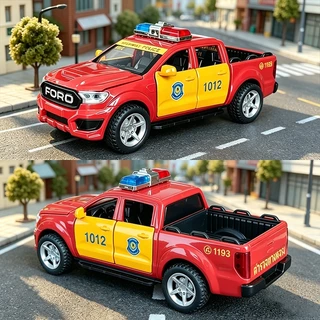 โมเดลรถ Ford Ranger Thailand Police ของเล่นเด็กผู้ชาย 1/32 เอฟเฟกต์แสงและเสียง ประตูรถเปิดได้ โมเดลรถตำรวจ
