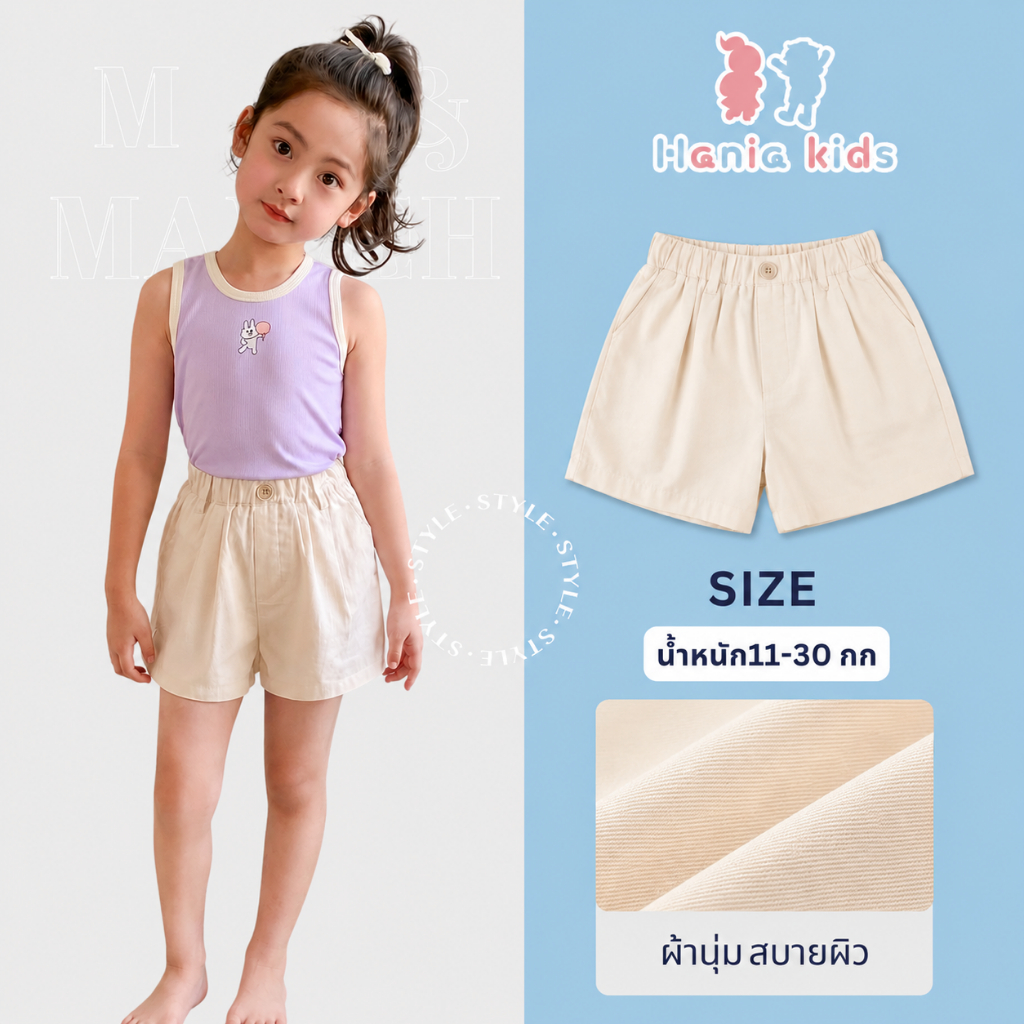 Hania Kids พร้อมจัดส่ง กางเกงขาสั้น สไตล์เกาหลี สำหรับเด็กผู้หญิง - MX3124095