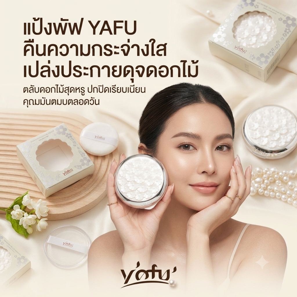 YAFU แป้ง ตลับดอกไม้ ไวท์เทนนิ่ง คุมมันตลอดทั้งวัน ผิวสวยเป็นธรรมชาติ ปริมาณสุทธิ 26กรัม NO.1113