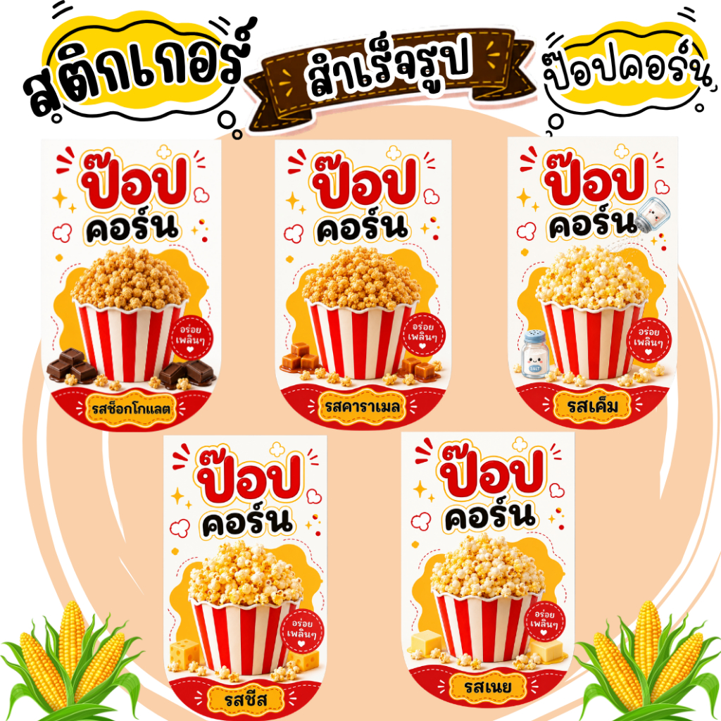 สติกเกอร์ป๊อปคอร์น ฉลากสินค้า โลโก้ (สำเร็จรูป)