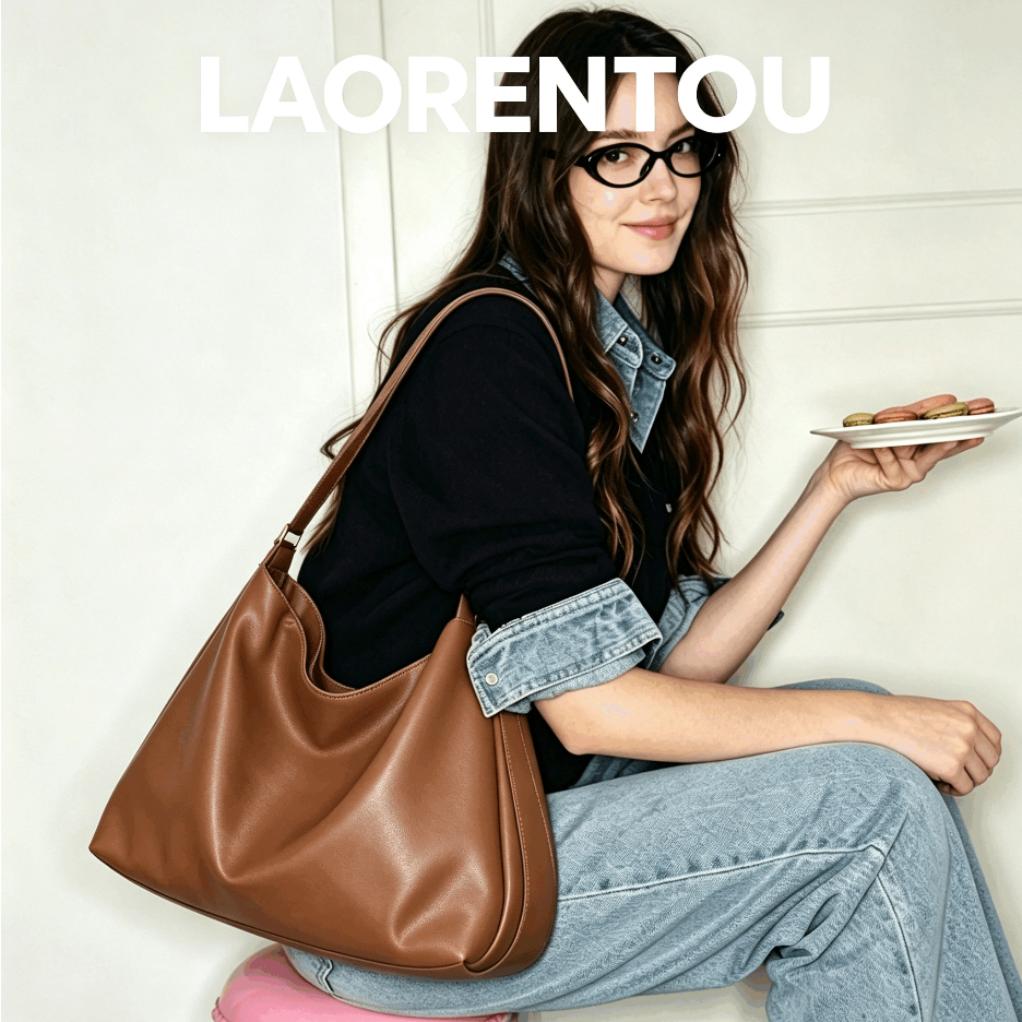 LAORENTOU กระเป๋าสะพายเดี่ยวผู้หญิง สายสะพายปรับความยาวได้ ความจุใหญ่ ดีไซน์เรียบง่ายเหมาะใช้ทำงาน