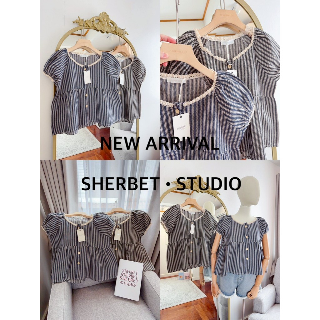 ป้าย Sherbet เสื้อผ้าลินินยีนส์แต่งลูกไม้ อก 36 นิ้ว ยาว 21 นิ้ว