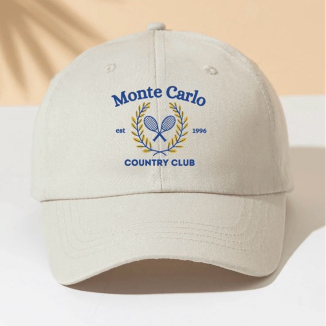 Monte Carlo Country Club Baseball Cap หมวกแก๊ป สีครีม สไตล์ Old Money ปรับสายได้