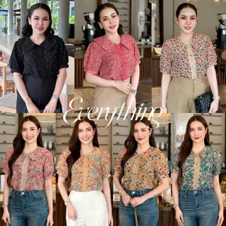Everything แบรนด์เอฟเวอรี่ติง - เสื้อทำงานผู้หญิงคอบัว แขนสั้น แต่งลูกไม้ มีไซซ์ XS-3XL (901-1)