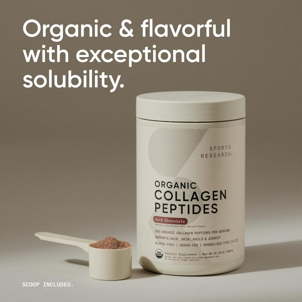 คอลลาเจน Sports Research Organic Collagen Peptides,  CGN Hydrolyzed Marine Collagen Peptides