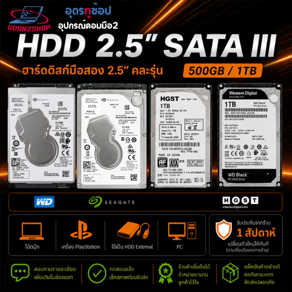 ฮาร์ดดิสก์มือสอง 500GB/1TB สำหรับ Notebook PS4 PS5 กล่อง External HDD