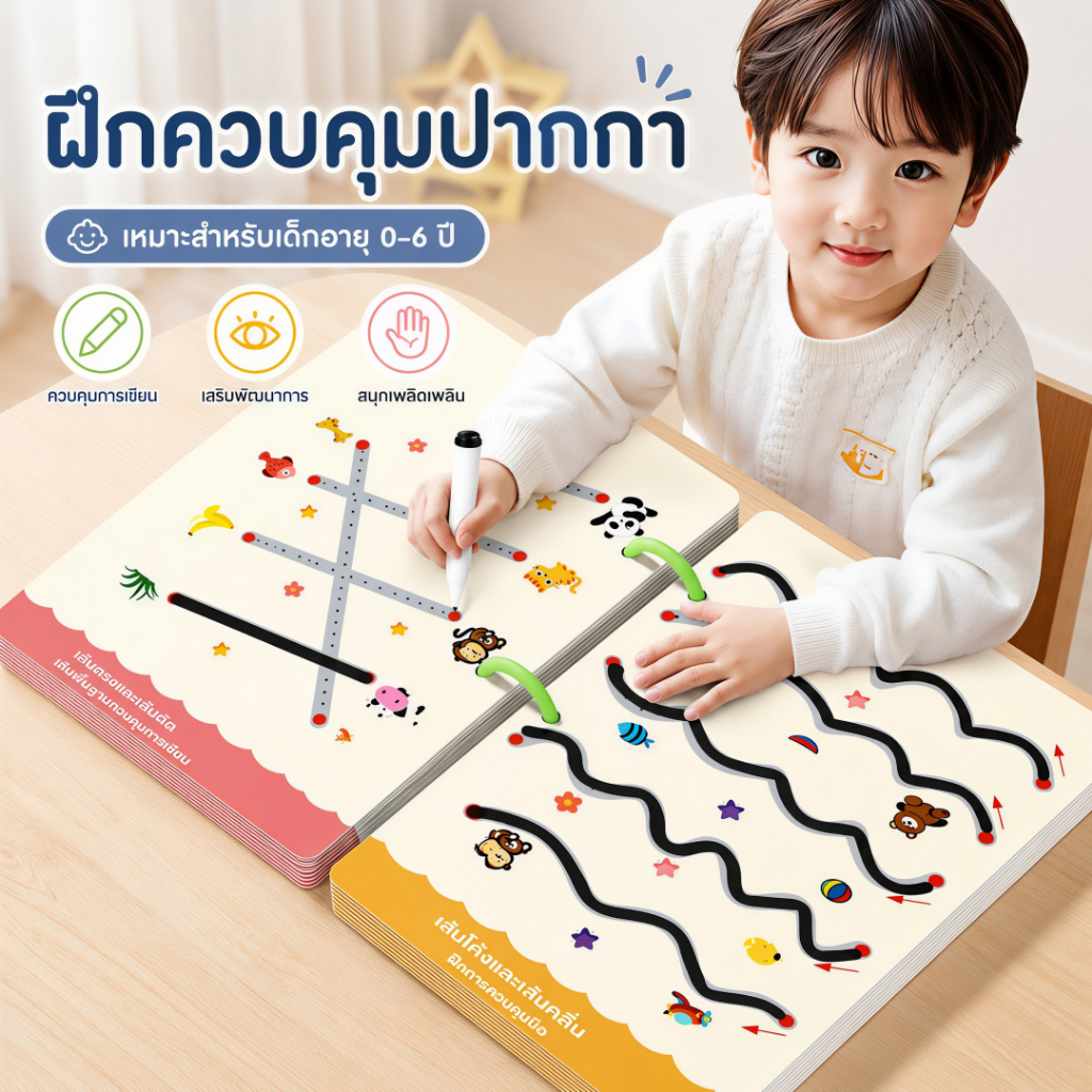 สมุดฝึกวาดเส้นเล่มนี้สามารถลบได้และเหมาะสำหรับเด็กอายุ 2-6 ปี ส่งเสริมพัฒนาการของพวกเขา