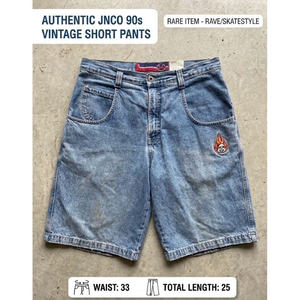 JNCO Jeans 90s Vintage Short กางเกงยีนส์ขาสั้นวินเทจแท้ ทรงกระบอกใหญ่ขากว้าง งานแรร์สะสม