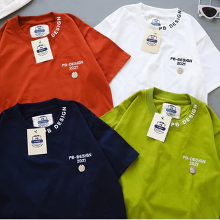 PB DESIGN เสื้อยืดแขนสั้น รุ่นคอแถบใหม่ ผ้าคอตตอนทรงตรง คอกลม S-3XL
