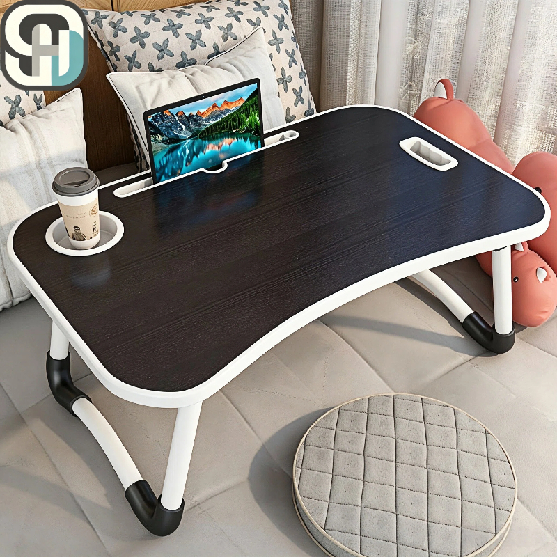 SOVHOME โต๊ะคอมพิวเตอร์พับได้แบบพกพา โต๊ะทำงานบนเตียง โต๊ะคอมพิวเตอร์อเนกประสงค์พร้อมช่องเสียบการ์ด