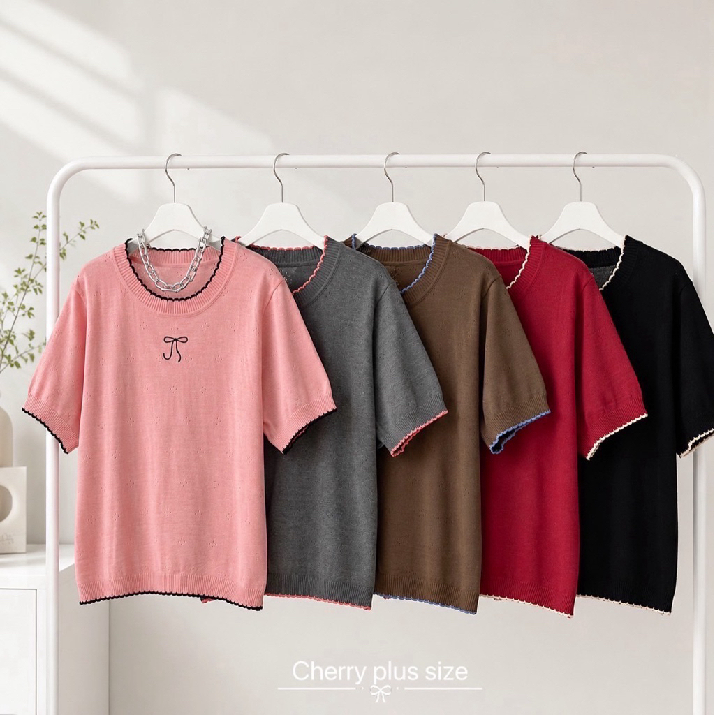 เสื้อไหมพรมคอกลมแขนสั้น ทอผ้ามีลาย อก52-60นิ้ว
