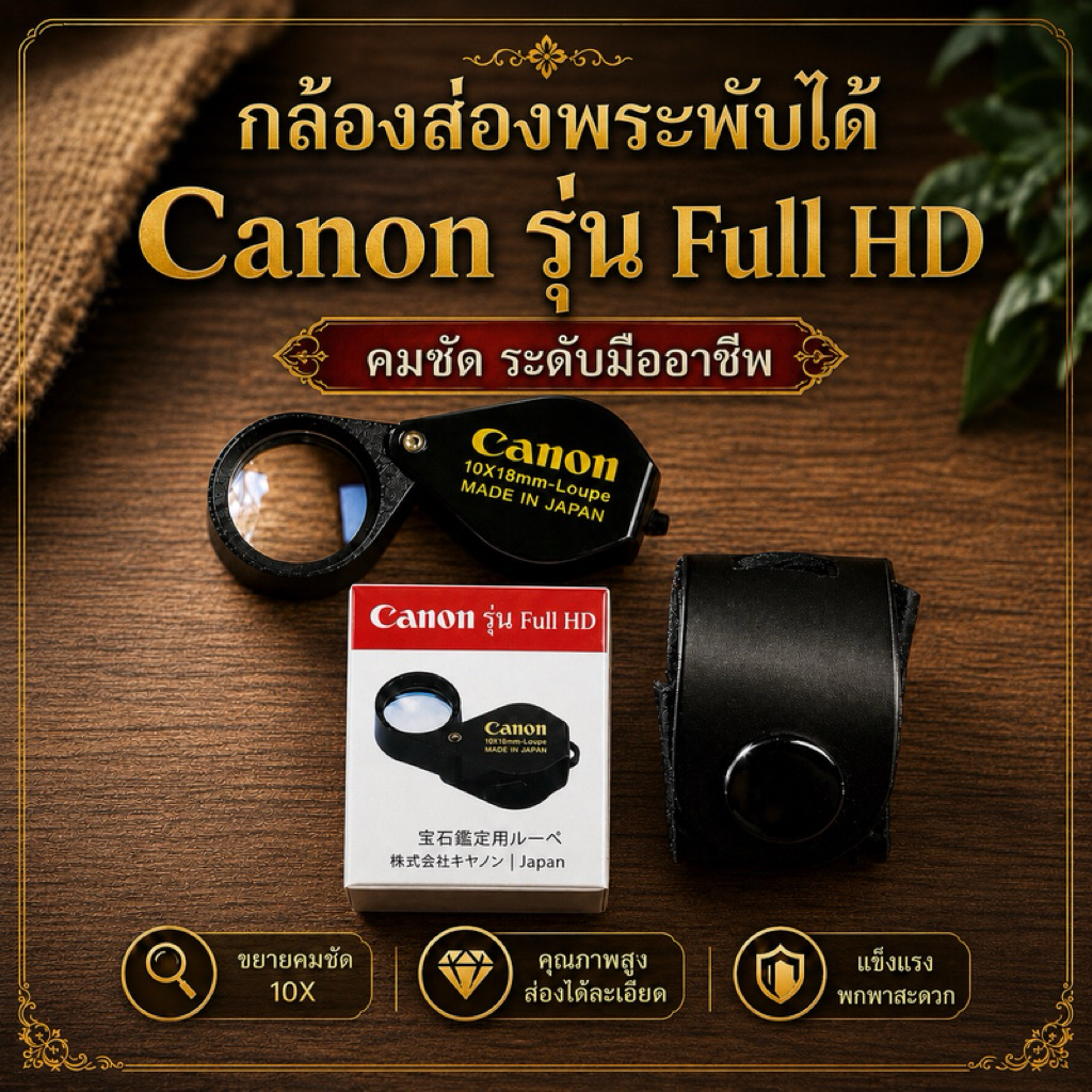 Canon Full HD กล้องส่องพระ ส่องจิวเวอรรี่ 10x18mm Loupe เลนส์แก้วเคลือบมัลติโค๊ต ตัดแสง พร้อมซองหนัง โลหะ