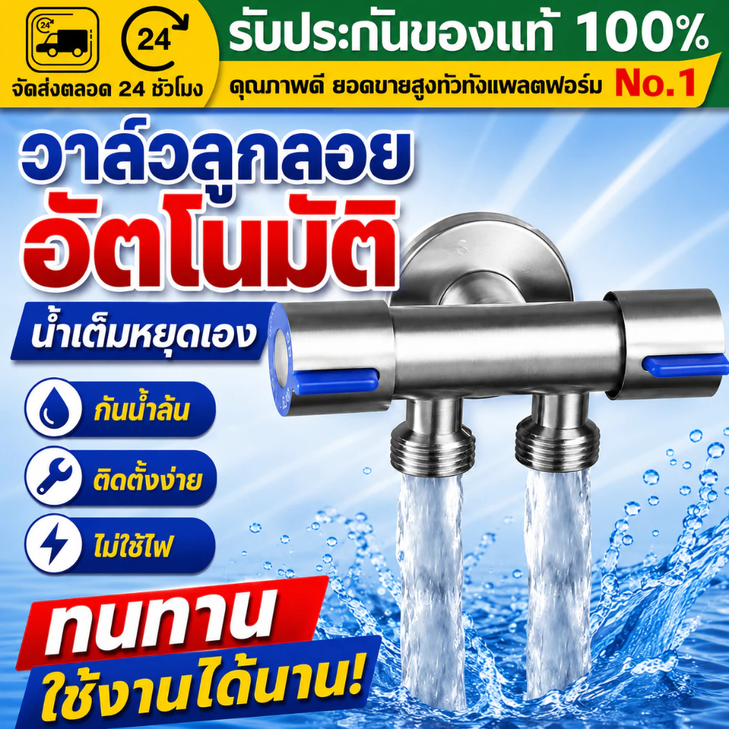 （COD）วาล์วน้ำ 2 ทาง สแตนเลส SUS304 ก๊อกน้ำสองทาง เปิด-ปิดน้ำ ใช้ในห้องน้ำ เครื่องซักผ้า สายฉีดชำระ แข็งแรง ทนทาน ใช้นานๆ