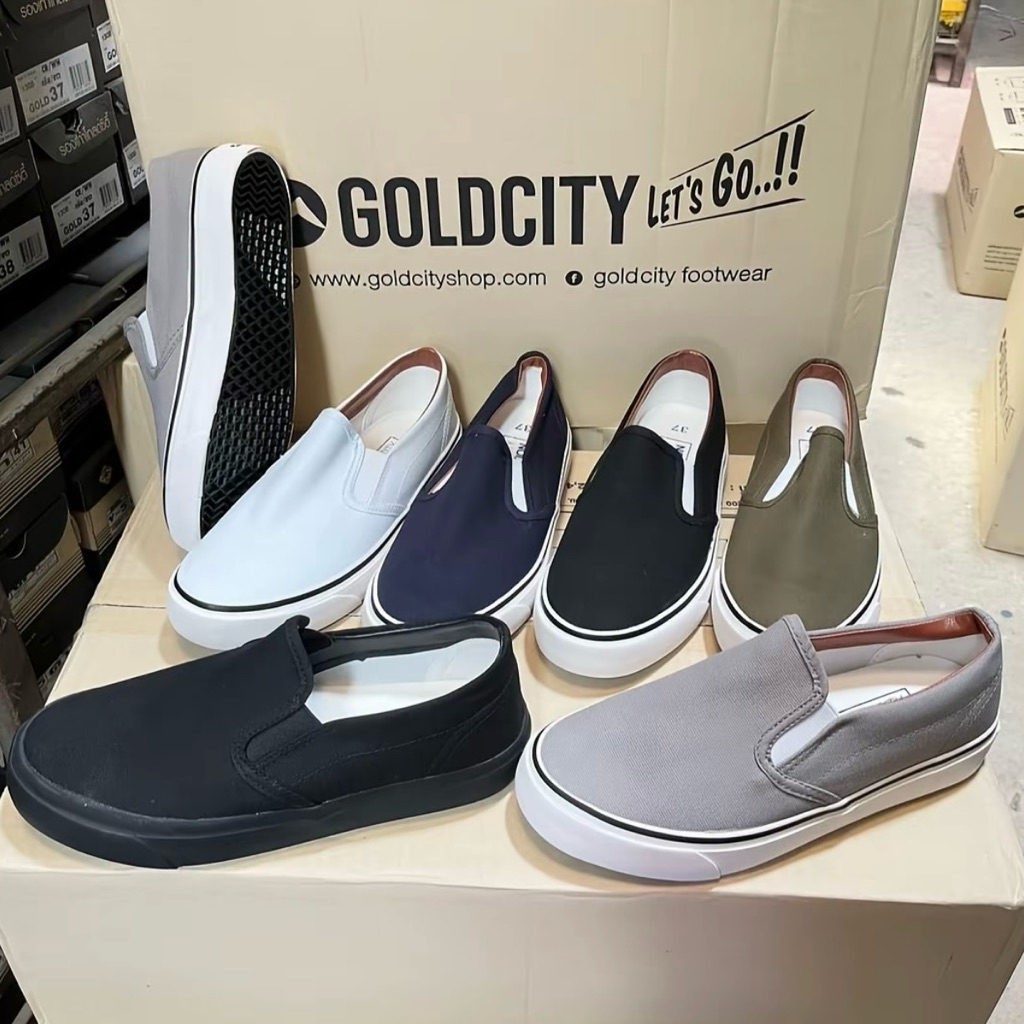 💦พร้อมส่ง💦 GOLDCITY รองเท้าสลิปออน UNISEX โกลซิตี้ รุ่น NS-011 พื้นยางพารา กันลื่น  ขนาด 37-47 รองเท้าผ้าใบ สลิปออน