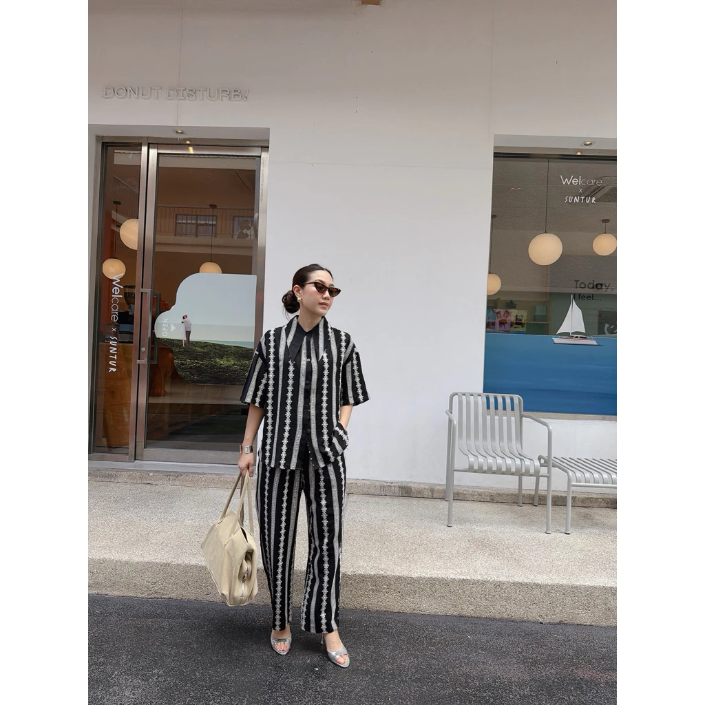 Tropical linen set (เซทลินินปกแหลม) เซทขายาว set oversize setผู้หญิง