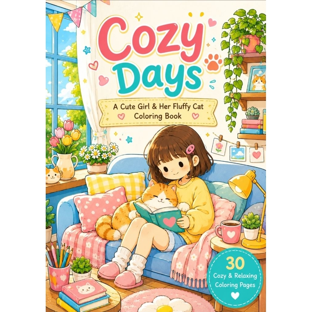 เส้นสวย ระบายง่าย แถมการ์ดสุ่มน่ารักๆ สมุดระบายสี Cozy days โมจิกับพี่สาว