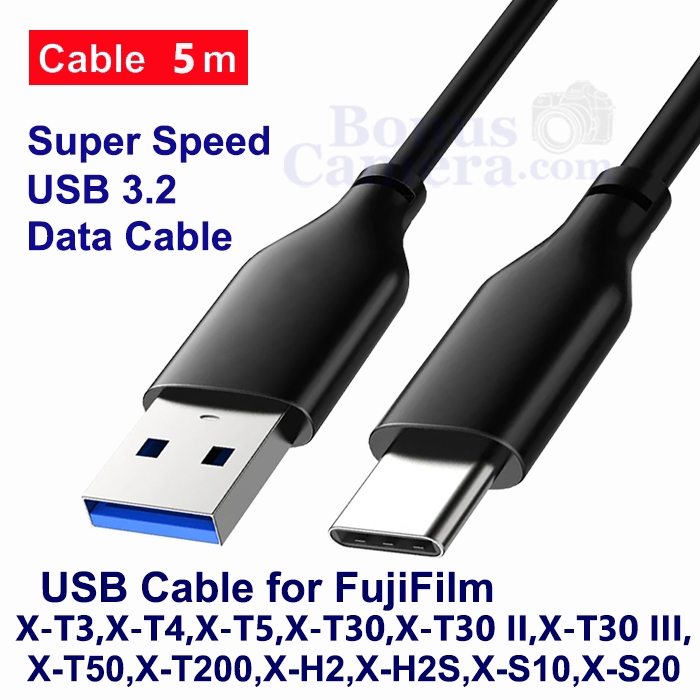 สาย USB ยาว 5m ต่อ FujiFilm X-T3,T4,T5,X-H2,X-H2S,X-T30 II,X-T30 III,X-T50,X-T200,X-S10,X-S20 Cable 