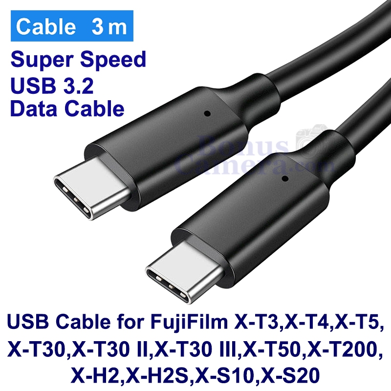สาย USB Type C 3m ต่อฟูจิ X-T3,T4,T5,X-H2,X-H2S,X-T30,X-T30 II,X-T30 III,X-T50,X-T200,X-S10,X-S20 Ca