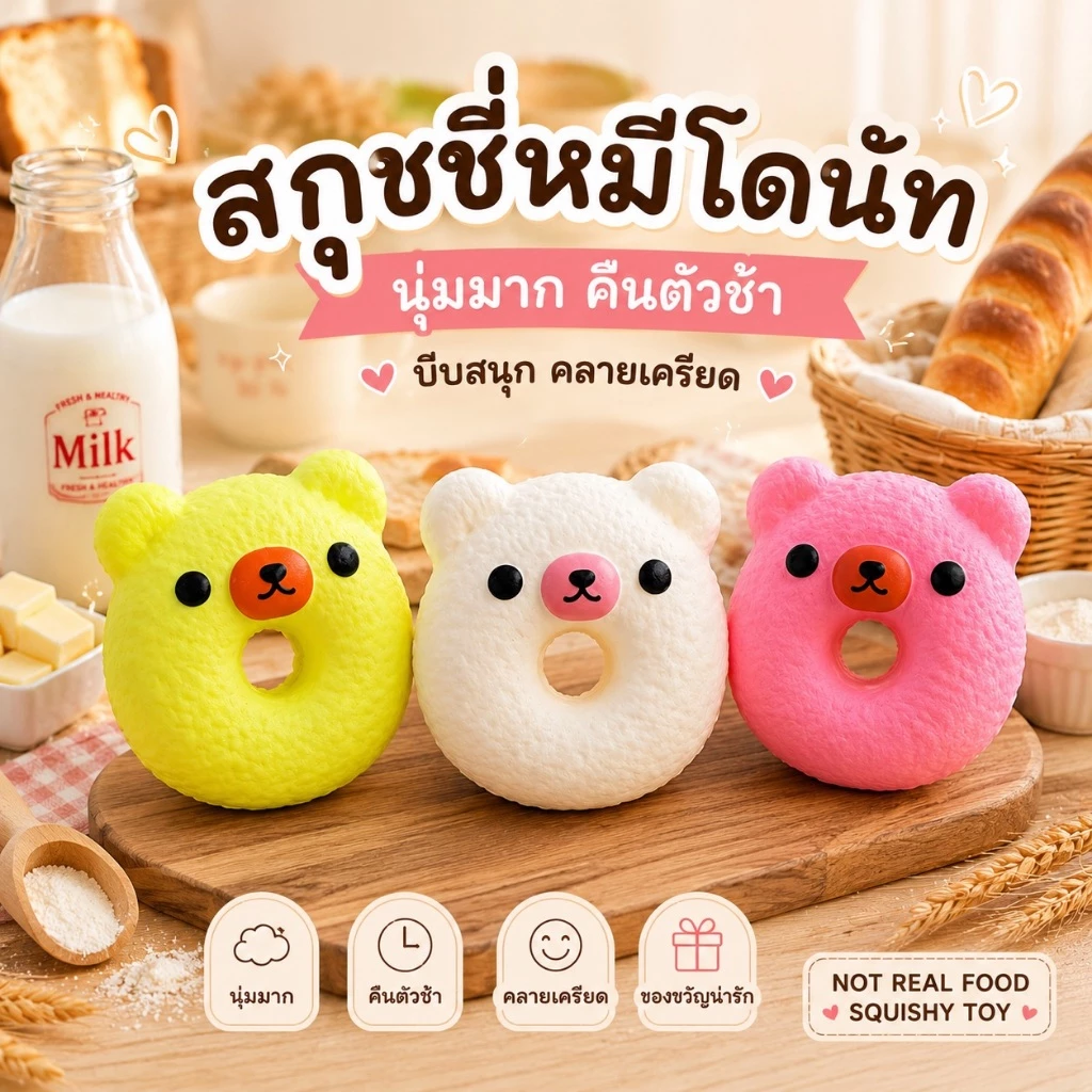 ของเล่นสกุชชี่ขนมปัง นุ่มเด้งมาก Slow Rising บีบคลายเครียด ทรงกลม/ทรงสี่เหลี่ยม ของขวัญสุดน่ารัก