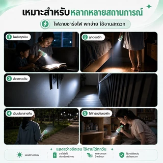 ส่งไว🔥ไฟฉายชาร์จ LED แบตเตอรี่ 500mAh ปลั๊กชาร์จในตัวเลื่อนได้ ระยะเวลาใช้งานนาน ใช้ตอนไฟดับ ตกปลา เดินป่า