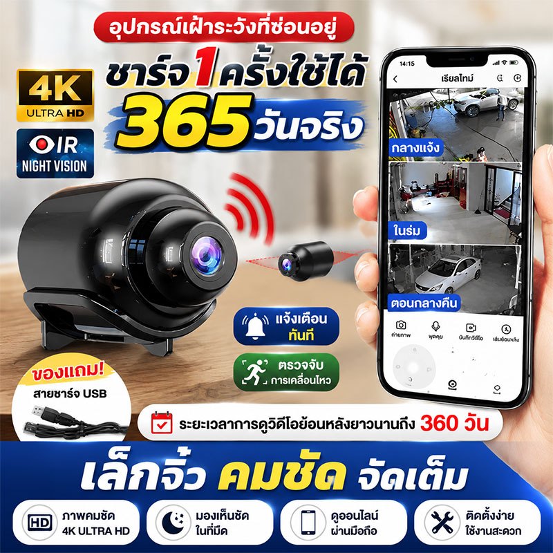 กล้องวงจรปิดไร้สาย 1080P ขนาดเล็ก มองเห็นที่มืด ตรวจจับการเคลื่อนไหว มุมกว้าง 120 องศา