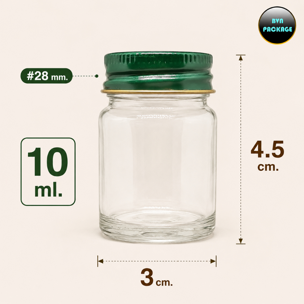 ขวดแก้วขนาดบรรจุของเหลว 10 ml. พร้อมฝาโลหะ (จำนวน50ใบ) / ขวดยาหม่อง ขวดยาหอม