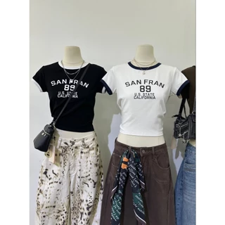 A1087 เสื้อครอป SAN FRAN 89 ดีไซน์สปอร์ตวินเทจกำลังฮิต ผ้านุ่ม ยืด ใส่สบาย ทรงครอปกำลังดี มีให้เลือกหลายสี