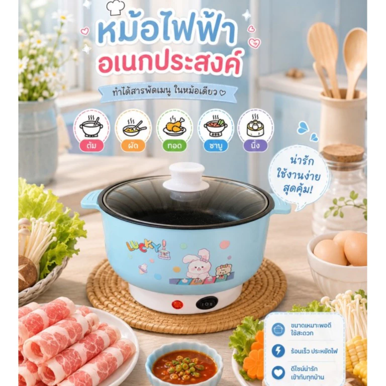 [พร้อมส่ง] [ลูกค้าใหม่ 1 บาท] 22cm หม้อไฟฟ้า หม้ออเนกประสงค์ ขนาด 22 CM