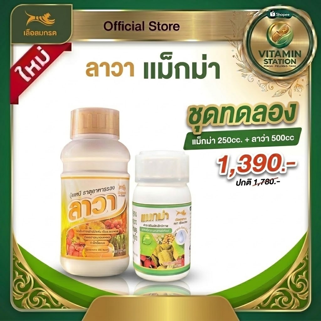 แมกม่า 250cc + ลาวา 500cc ชุดเล็ก คู่หูจบทุกปัญหาพืช เร่งดอก ขยายผล ขั้วเหนียว เพิ่มผลผลิต