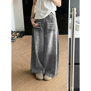 919JEANS กางเกงยีนส์ทรงหลวมโค้งมนสไตล์อเมริกันแบบยูนิเซ็กส์ ทันสมัย สีดำเข้ม สีน้ำเงินเข้ม