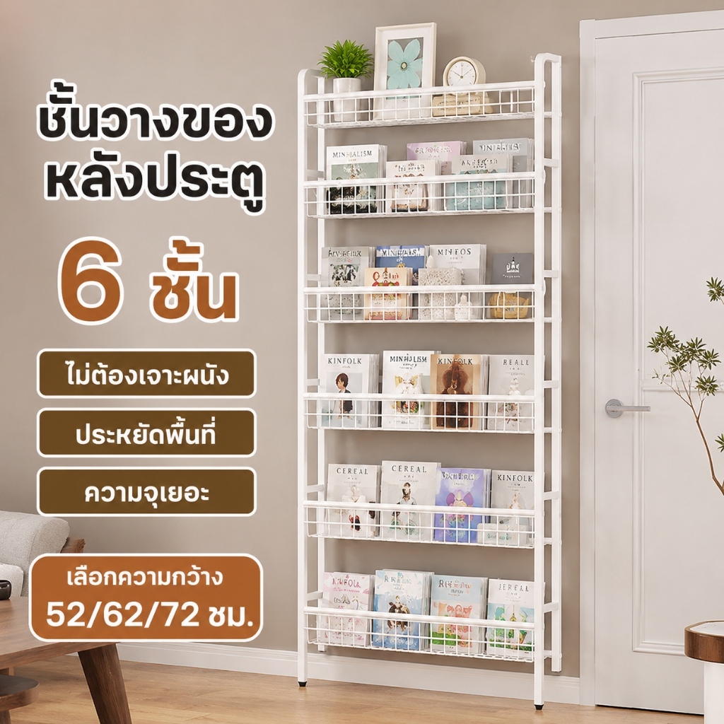 ชั้นวางของหลังประตูเหล็กดัด 6 ชั้น ไม่ต้องเจาะ กันสนิม ประหยัดพื้นที่ ใช้ได้หลายที่
