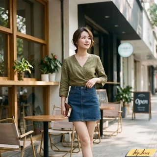 กระโปรงยีนส์สั้นเอวสูง ทรงเอสไตล์มินิมอล ใส่เที่ยวคาเฟ่ สุภาพเรียบหรู แมตช์ง่ายได้ทุกชุด K01
