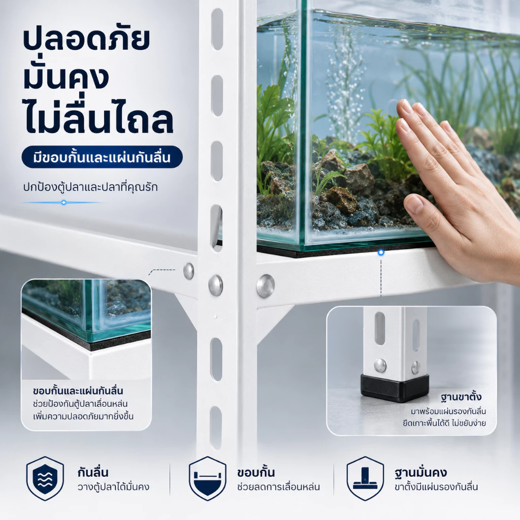 ESShelf ชั้นวางตู้ปลา 3/4/5 ชั้น สีขาว/ดำ เหล็กกันสนิม รับน้ำหนัก 30kg/ชั้น ปรับระดับได้ แข็งแรง thumbnail 5