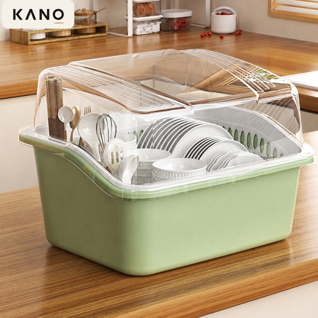 KANO ที่คว่ำจาน ที่คว่ำจานมีฝาปิด ดึงถาดรองด้านหน้า-มีฝาปิด กันฝุ่นละออง กันแมลง