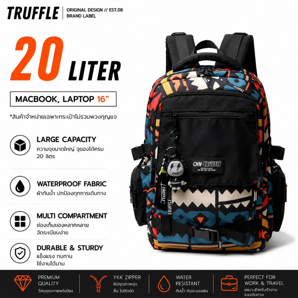 Truffle Backpack V.3 2024 ขนาด 43 cm. (Bohemien) กระเป๋าสำหรับ Macbook Pro 14-16", Macbook Air 13-15"