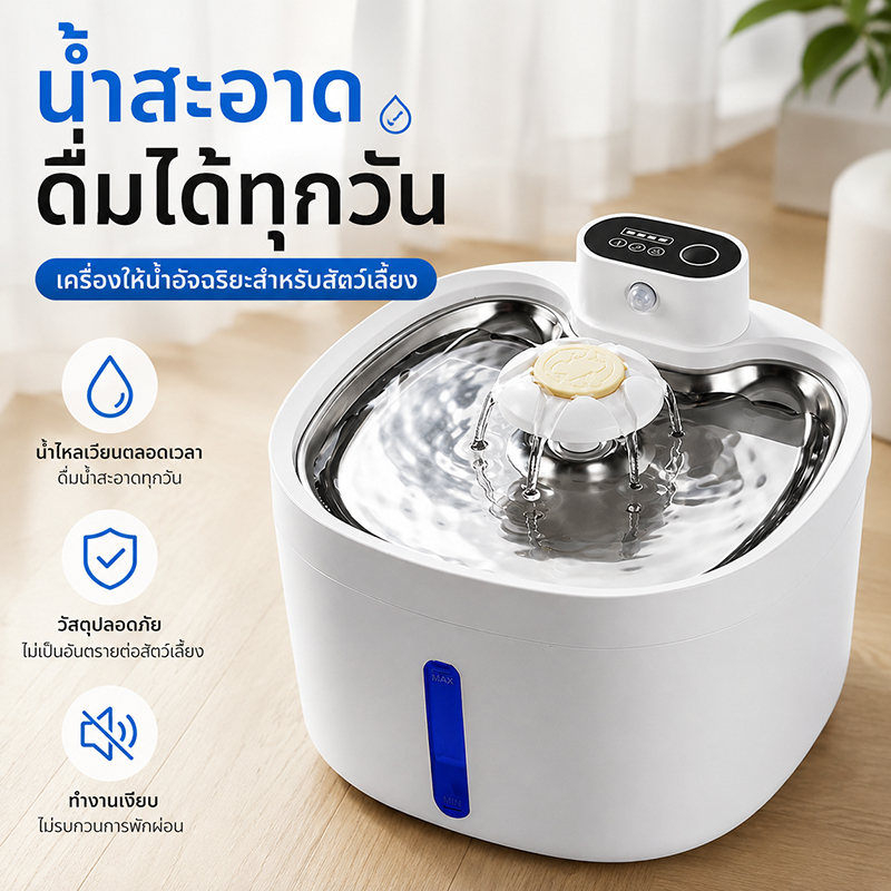 น้ำพุสัตว์เลี้ยง 2.5 ลิตร ตัวเครื่องพลาสติกเกรดอาหาร รูปที่ 2