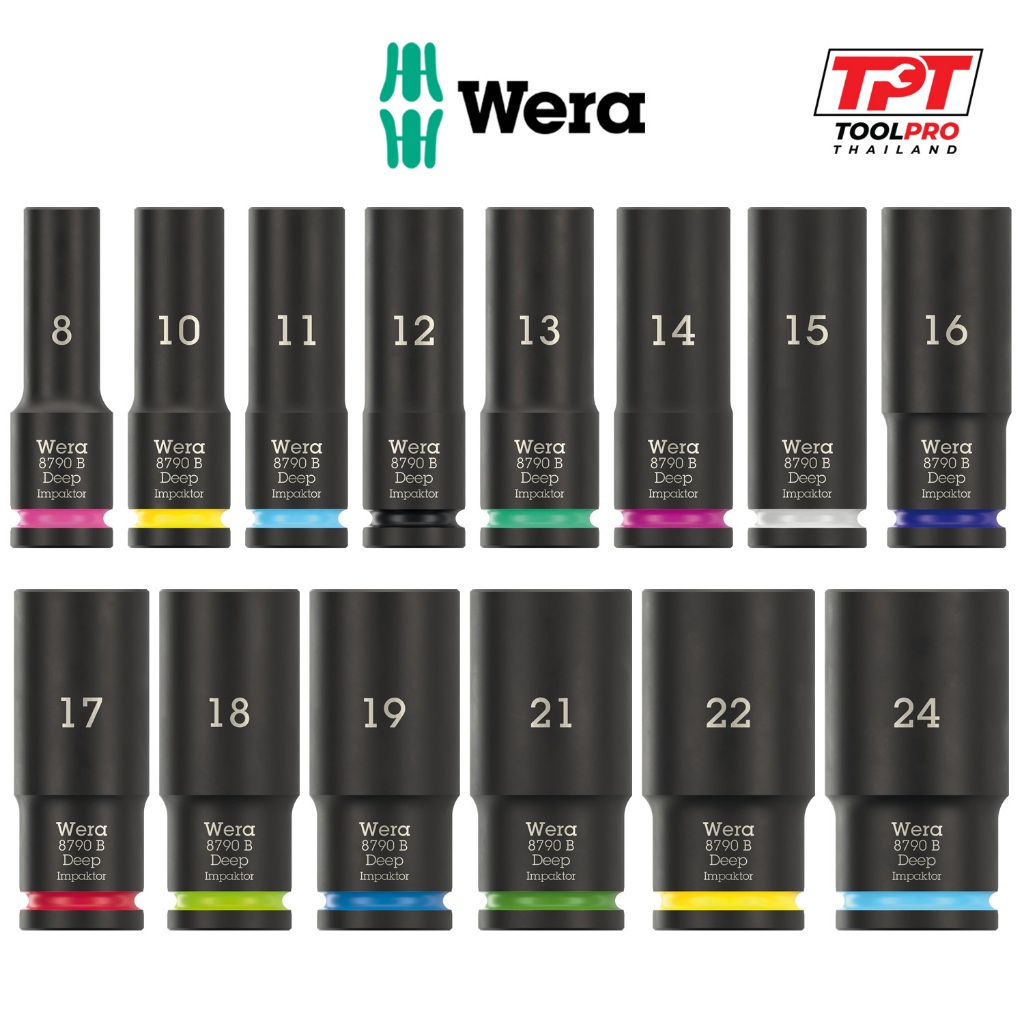 Wera ลูกบล็อกลม 3/8", 8790 B Impaktor Deep Socket