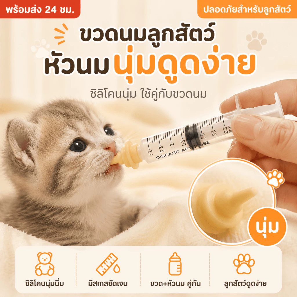 ส่งเร็ว จุกป้อนนมสำหรับสัตว์เลี้ยง ขนาด 1,3,5ml เจาะรู ไม่เจาะรู