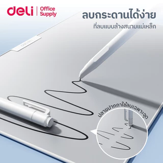 Deli กระดานไวท์บอร์ดแบบแม่เหล็ก เขียนลบได้ ไม่ใช้หมึก ไม่เลอะมือ พร้อมปากกา+แปรงลบ Magic Whiteboard