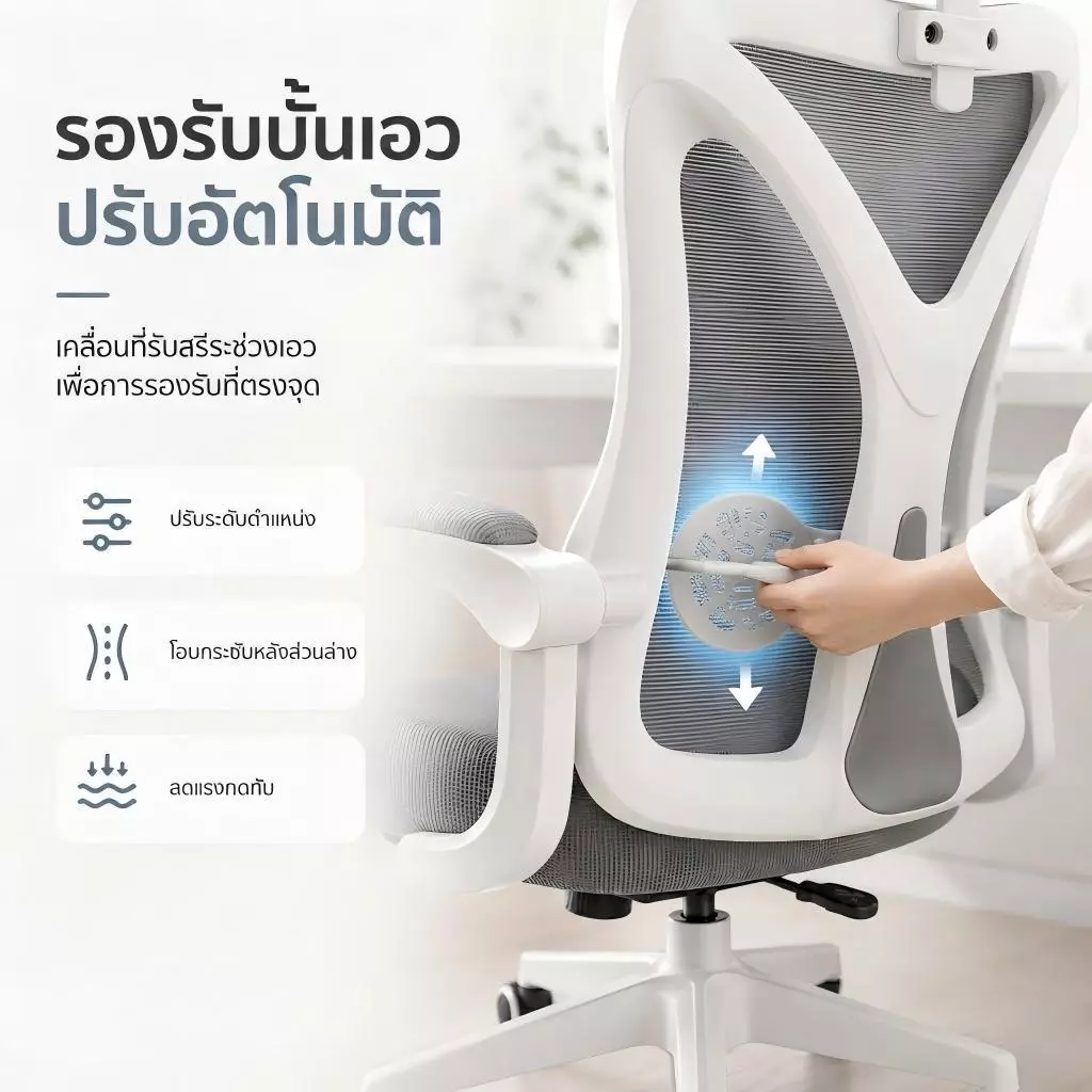 Millera เก้าอี้ทํางาน เก้าอี้เพื่อสุขภาพ ซัพพอร์ตหลัง แก้ปวดเมื่อย นั่งสบายตลอดวัน มีที่พักขา thumbnail 5