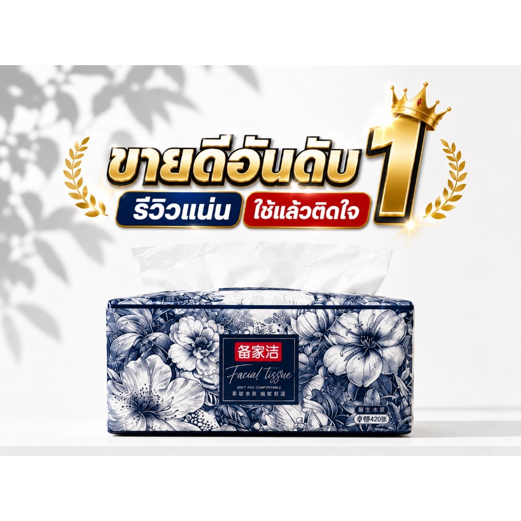 [ยกลัง] กระดาษทิชชู่เช็ดหน้า Panda&ele เนื้อนุ่ม พิเศษ มี 420 แแผ่น/ห่อ