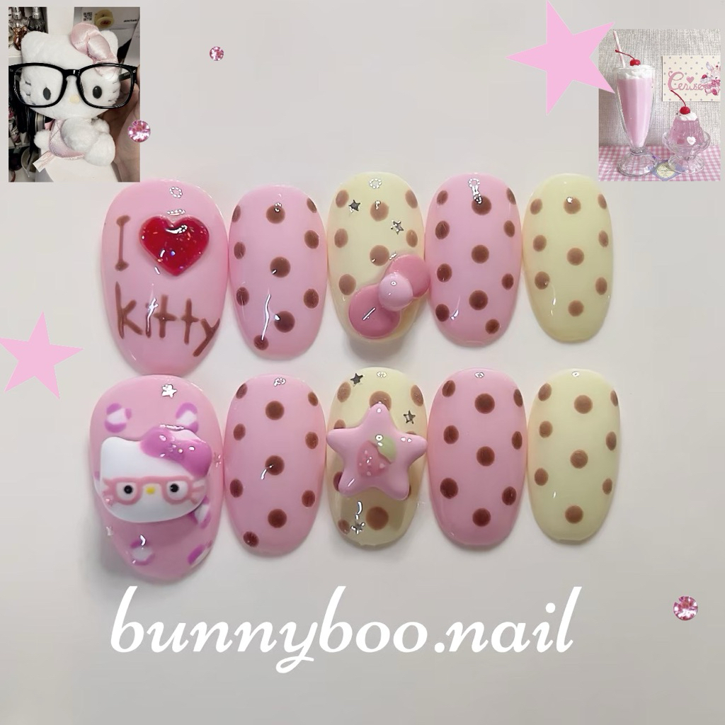 เล็บปลอมเจล polkadot kitty
